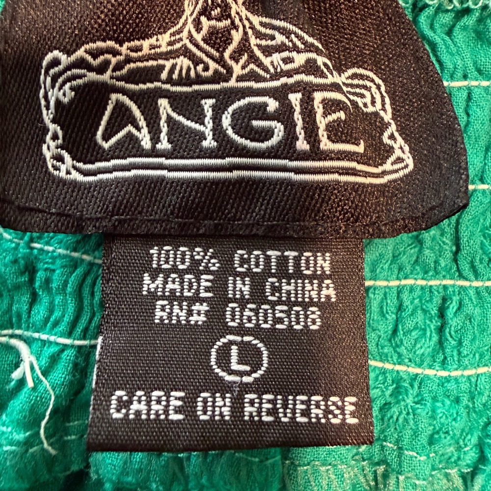 Angie Green Crochet Lace Babydoll Embroidered Top Large Boho Y2K Hippie Cottage - Picture 2 of 9